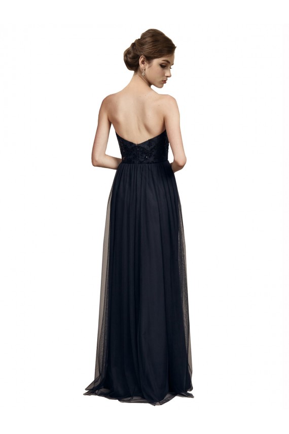 Tulle Sweetheart Sleeveless Black Long Bridesmaid Gown Essex