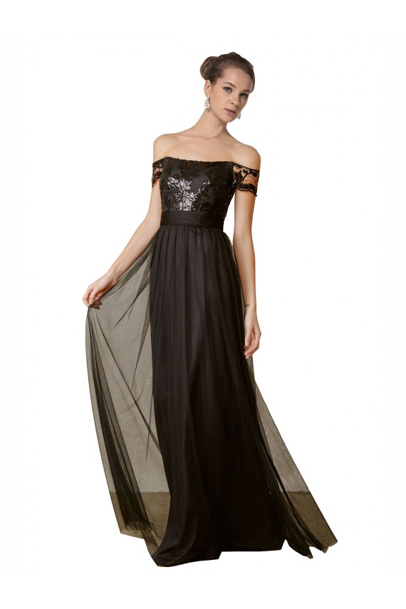 Tulle & Sequin Off the Shoulder Sleeveless Long Bridesmaid Dress Essex