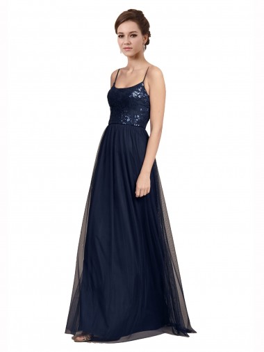Tulle & Lace Spaghetti Straps Sleeveless Long Bridesmaid Dress Essex