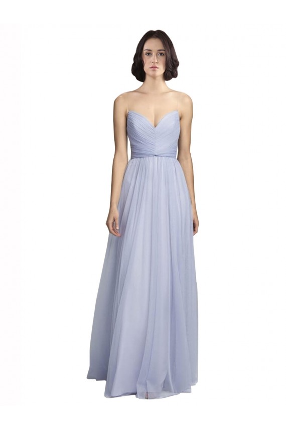 Tulle Spaghetti Straps Sleeveless Lilac Long Bridesmaid Dress Essex
