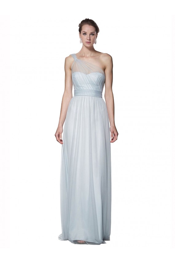 Tulle One Shoulder Sleeveless Mist Long Bridesmaid Dress Essex