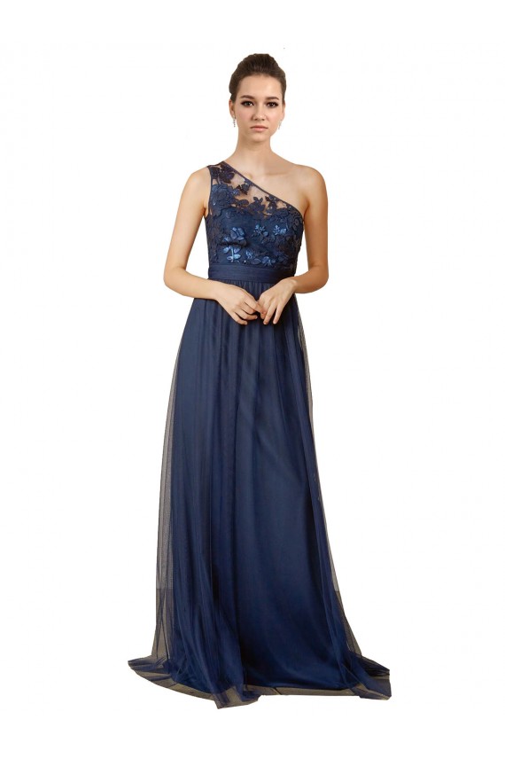 Tulle One Shoulder Sleeveless Sweep Train Bridesmaid Dress Essex