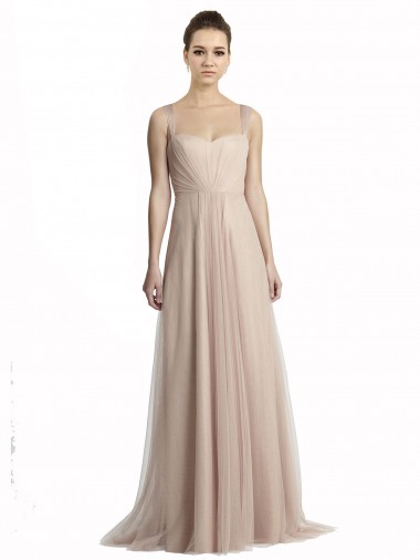 Tulle Square Neck Sleeveless Long Bridesmaid Evening Dress Essex