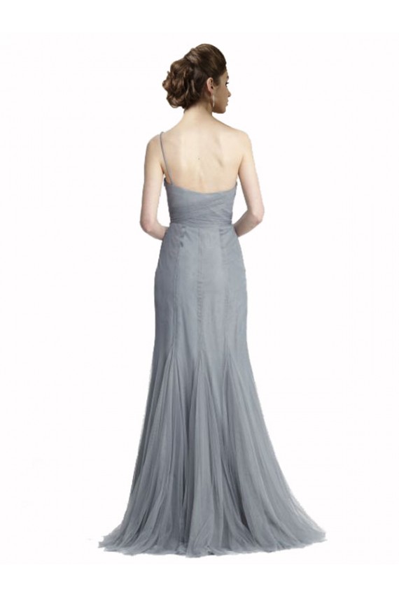 Tulle One Shoulder Sleeveless Slate Grey Long Bridesmaid Dress Essex