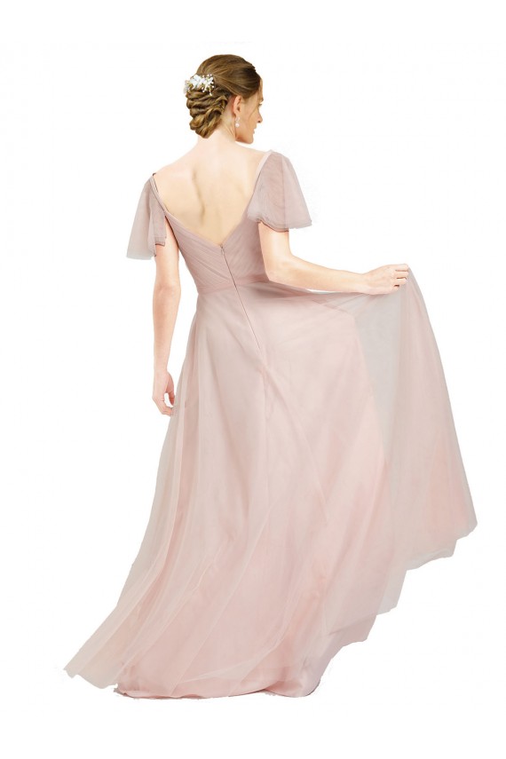 Tulle V-Neck Flutter Sleeves Long Formal Dress / Bridesmaid Dress Essex