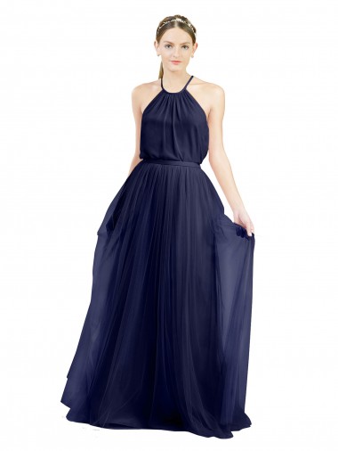 Tulle Halter Neck Sleeveless Long Semi Formal Evening Dress / Bridesmaid Dress Essex