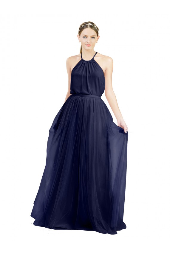 Tulle Halter Neck Sleeveless Long Semi Formal Evening Dress / Bridesmaid Dress Essex