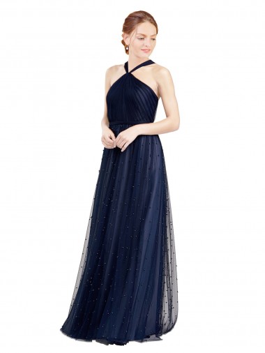 Tulle Halter Neck Sleeveless Long Bridesmaid Dress / Evening Dress Essex