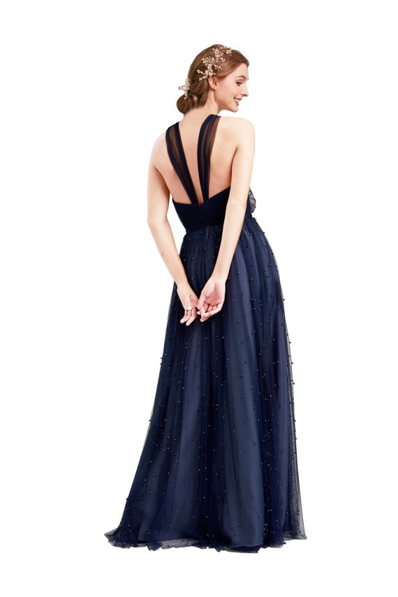 Tulle Halter Neck Sleeveless Long Bridesmaid Dress / Evening Dress Essex