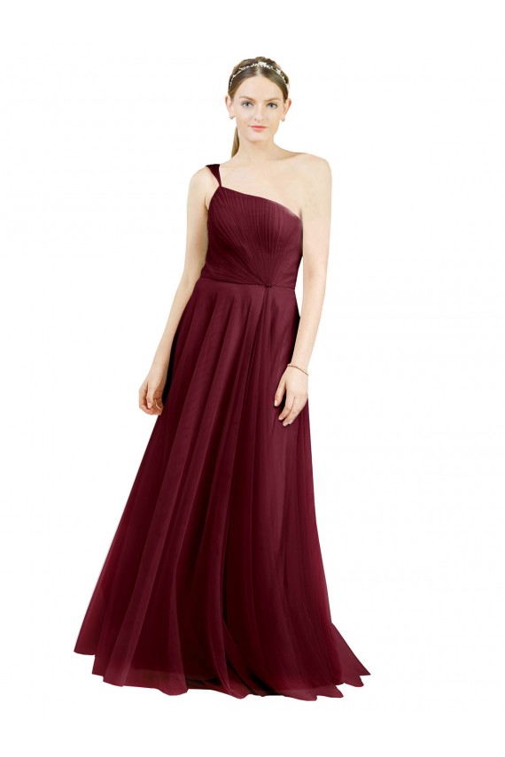Tulle One Shoulder Sleeveless Long Semi Formal Evening Dress / Bridesmaid Dress Essex