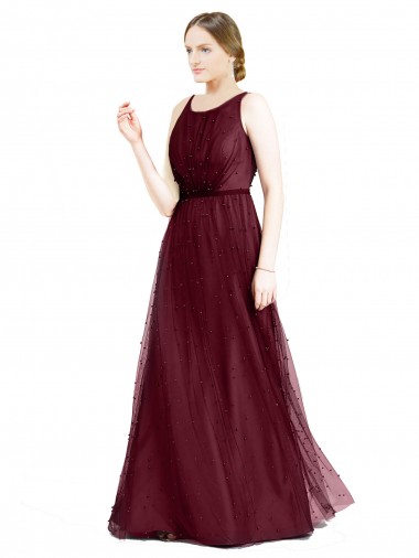 Tulle Boat Neck Sleeveless Keyhole Back Long Semi Formal Evening Dress / Bridesmaid Dress Essex