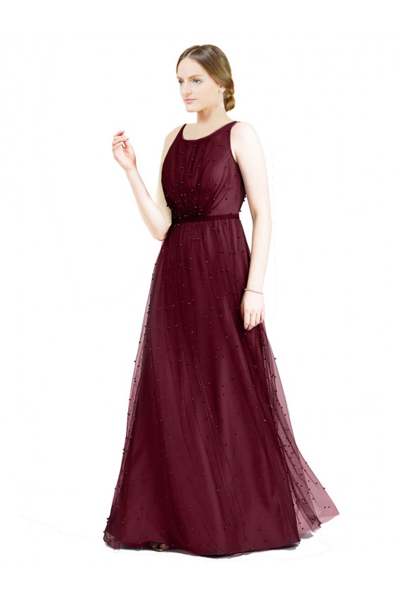 Tulle Boat Neck Sleeveless Keyhole Back Long Semi Formal Evening Dress / Bridesmaid Dress Essex