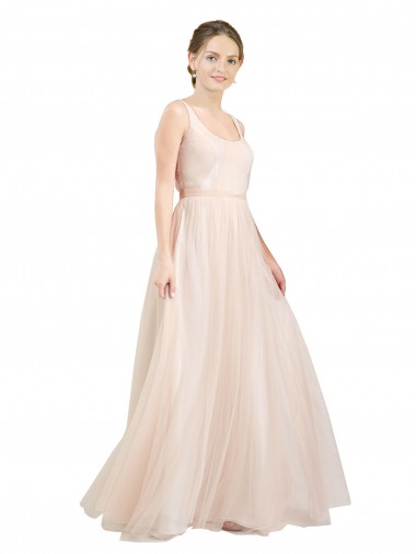 Tulle Scoop Neck Sleeveless Open Back Long Semi Formal Evening Dress / Bridesmaid Dress Essex
