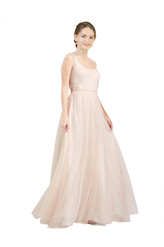 Tulle Scoop Neck Sleeveless Open Back Long Semi Formal Evening Dress / Bridesmaid Dress Essex