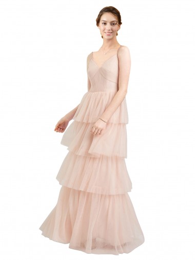 Tulle V-Neck Sleeveless Long Semi Formal Evening Dress / Bridesmaid Dress Essex