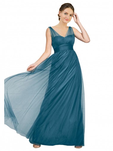 Tulle V-Neck Sleeveless V-Back Long Bridesmaid Dress Essex