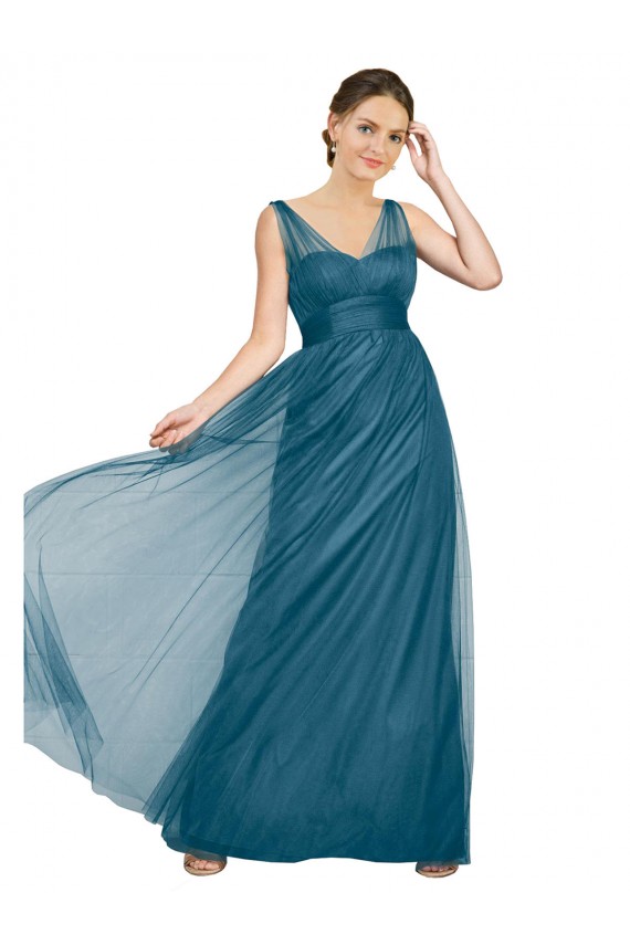 Tulle V-Neck Sleeveless V-Back Long Bridesmaid Dress Essex