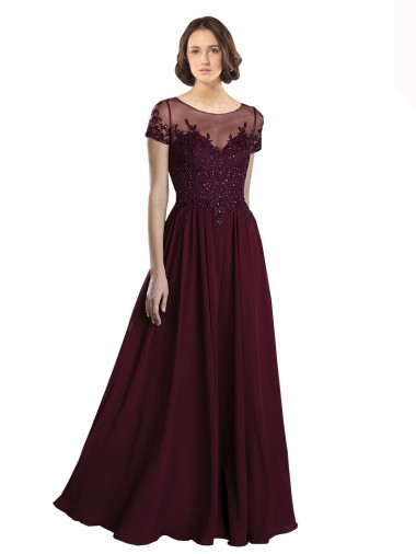 Tulle & Soft Chiffon Jewel Neck Cap Sleeves Long Bridesmaid Dress Essex