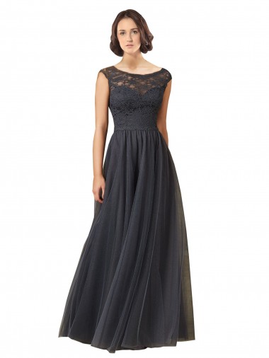Tulle & Lace Bateau Neck Cap Sleeves Long Bridesmaid Dress Essex