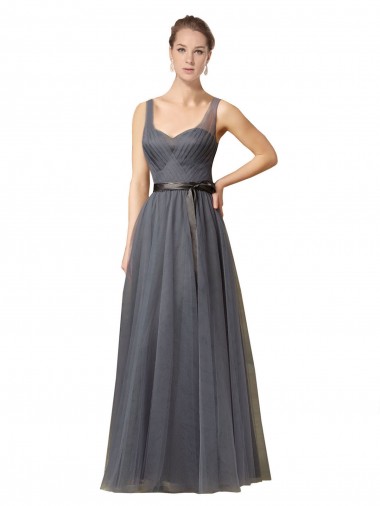 Tulle Sweetheart Sleeveless V-Back Slate Grey Long Formal Dress / Bridesmaid Dress Essex