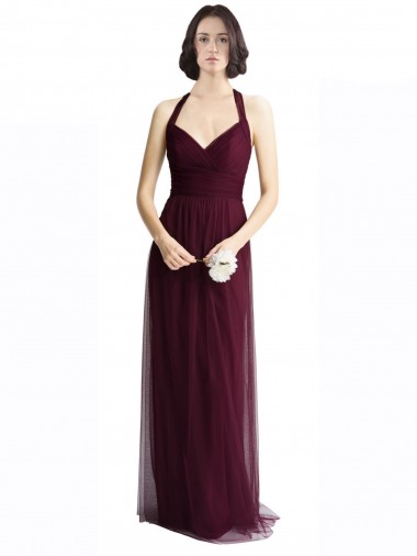 Tulle Halter Neck Sleeveless Keyhole Back Long Bridesmaid Dress / Evening Dress Essex