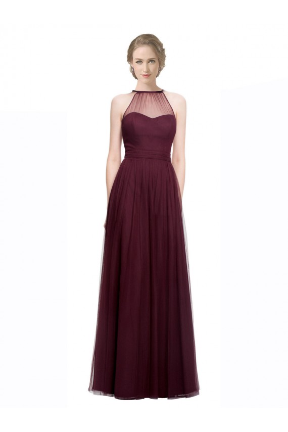 Tulle Halter Neck Sleeveless Red Long Bridesmaid Dress Essex