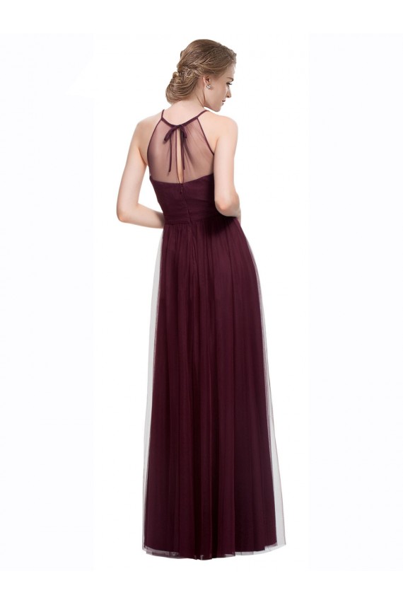 Tulle Halter Neck Sleeveless Red Long Bridesmaid Dress Essex