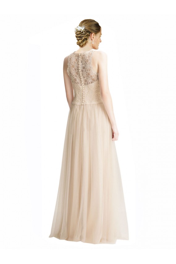 Tulle & Lace Bateau Neck Sleeveless Long Bridesmaid Dress Essex