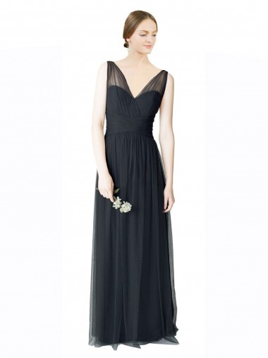 Tulle V-Neck Sleeveless V-Back Long Formal Dress / Bridesmaid Dress Essex