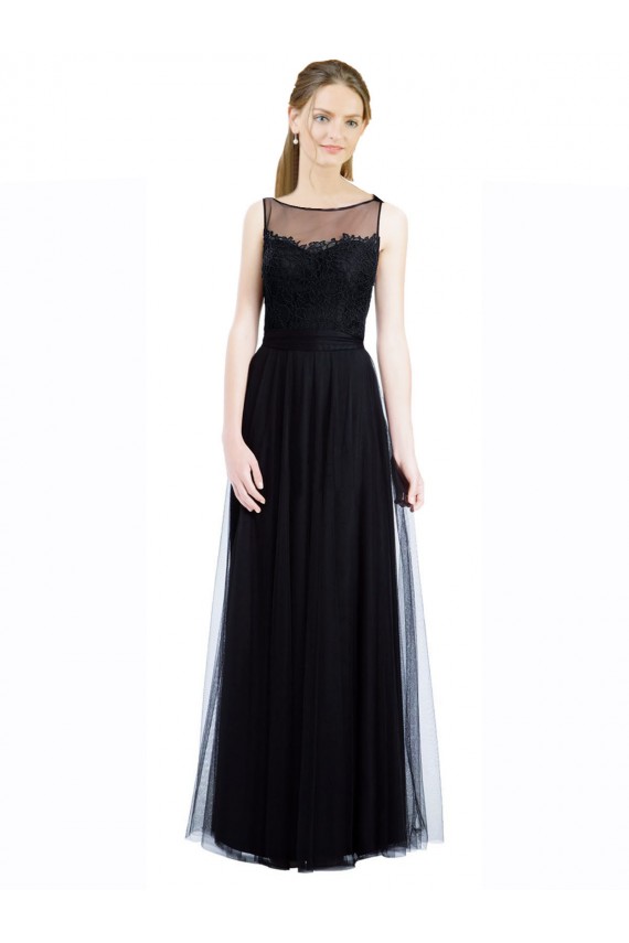 Tulle & Lace Bateau Neck Sleeveless Low Back Long Bridesmaid Dress Essex