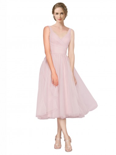 Tulle V-Neck Sleeveless V-Back Tea Length Bridesmaid Dress Essex