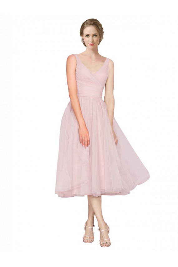 Tulle V-Neck Sleeveless V-Back Tea Length Bridesmaid Dress Essex