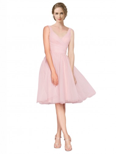 Tulle V-Neck Sleeveless Knee Length Bridesmaid Gown Essex