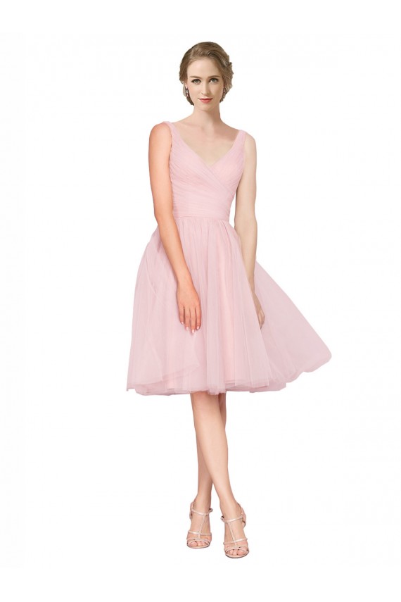 Tulle V-Neck Sleeveless Knee Length Bridesmaid Gown Essex