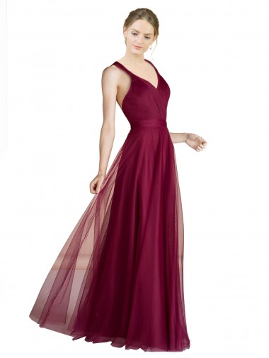Tulle V-Neck Sleeveless Open Back Long Bridesmaid Dress Essex