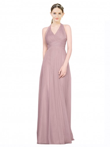 Tulle Halter Neck Sleeveless Low Back Long Bridesmaid Gown Essex
