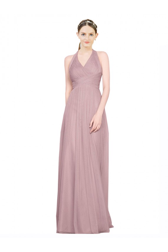 Tulle Halter Neck Sleeveless Low Back Long Bridesmaid Gown Essex