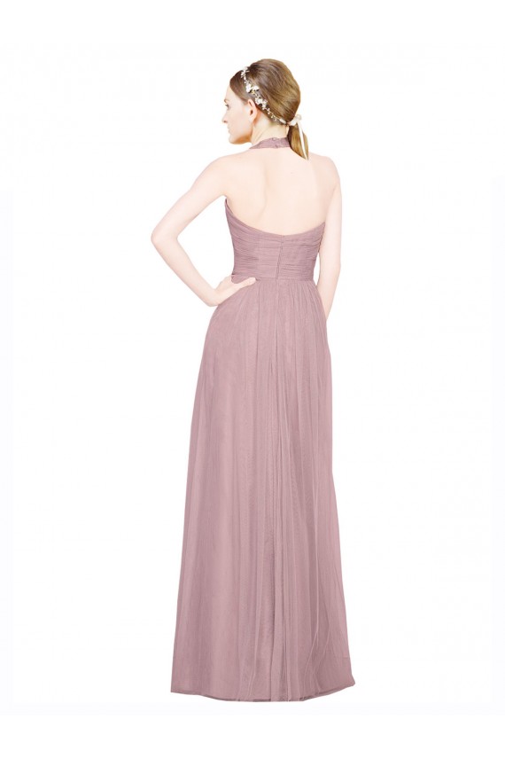 Tulle Halter Neck Sleeveless Low Back Long Bridesmaid Gown Essex