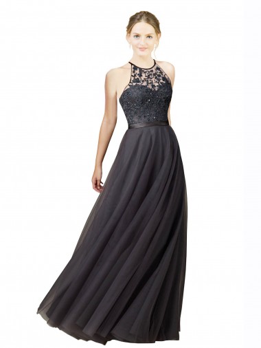 Tulle & Lace Sweetheart Sleeveless Open Back Long Bridesmaid Dress Essex