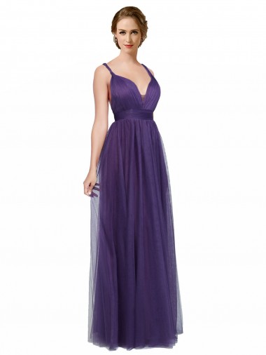 Tulle Spaghetti Straps Sleeveless Low Back Long Bridesmaid Dress Essex