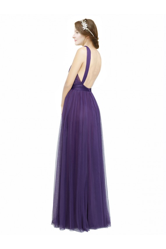 Tulle Spaghetti Straps Sleeveless Low Back Long Bridesmaid Dress Essex