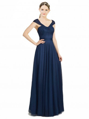 Tulle V-Neck Sleeveless Low Back Long Bridesmaid Dress Essex