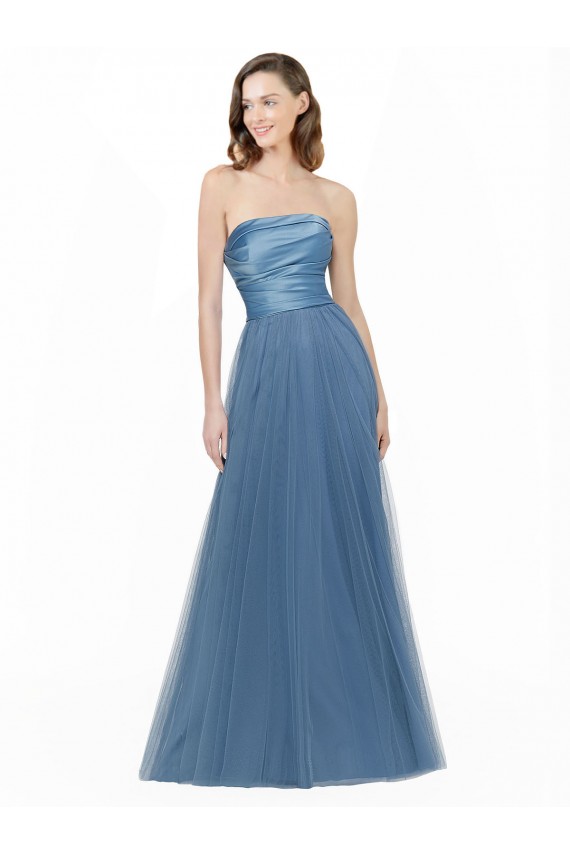 Satin & Tulle Strapless Sleeveless Low Back Long Bridesmaid Dress Essex