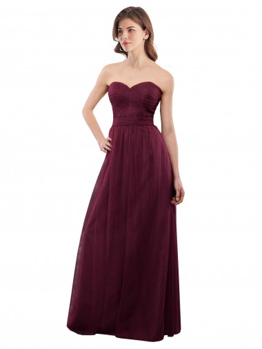 Tulle Sweetheart Sleeveless Low Back Burgundy Long Bridesmaid Dress Essex