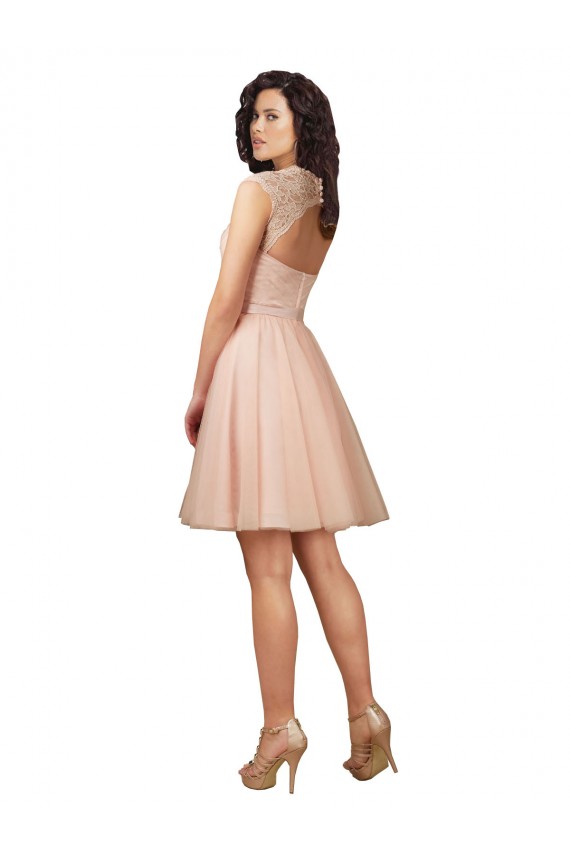 Tulle & Lace Sweetheart Cap Sleeves Keyhole Back Knee Length Bridesmaid Dress Essex
