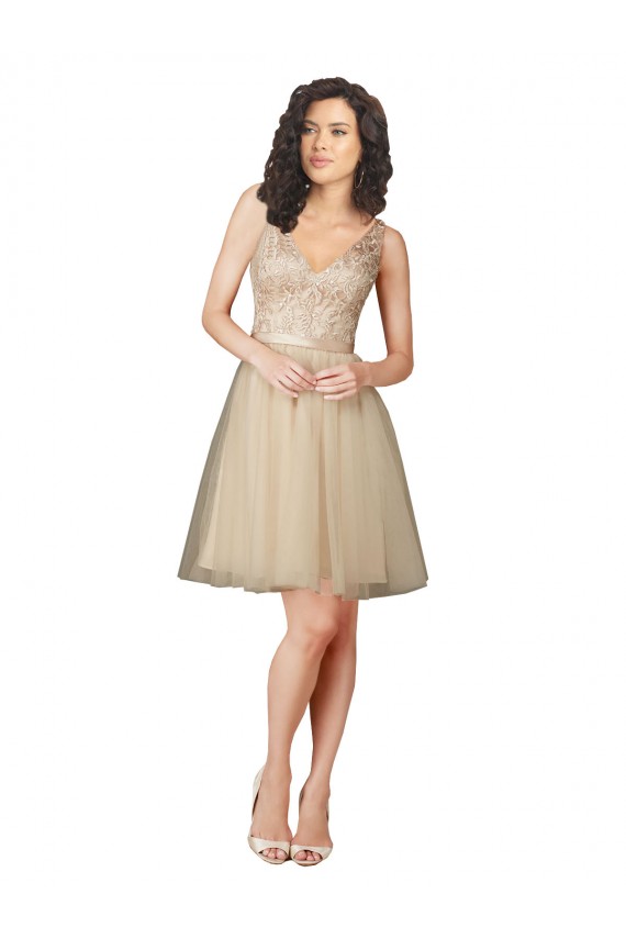 Tulle & Lace V-Neck Sleeveless V-Back Knee Length Bridesmaid Dress Essex