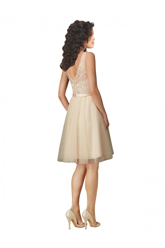 Tulle & Lace V-Neck Sleeveless V-Back Knee Length Bridesmaid Dress Essex