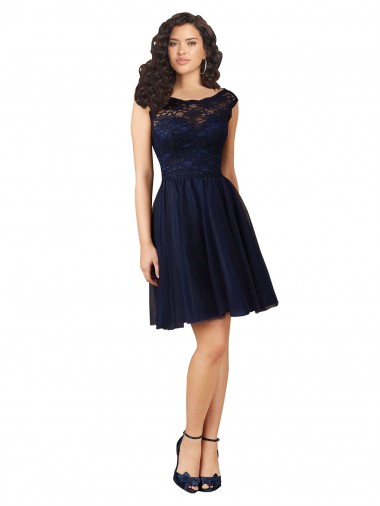 Tulle & Lace Bateau Neck Sleeveless V-Back Knee Length Bridesmaid Dress Essex