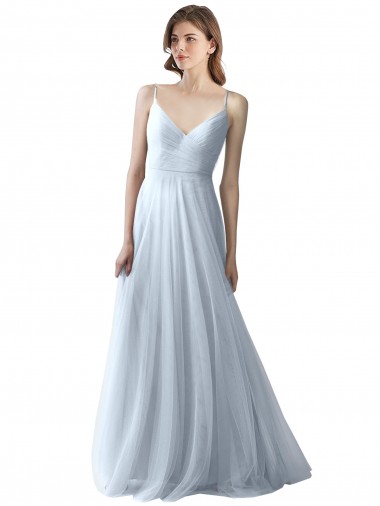 Soft Tulle Spaghetti Straps Sleeveless Long Bridesmaid Dress Essex