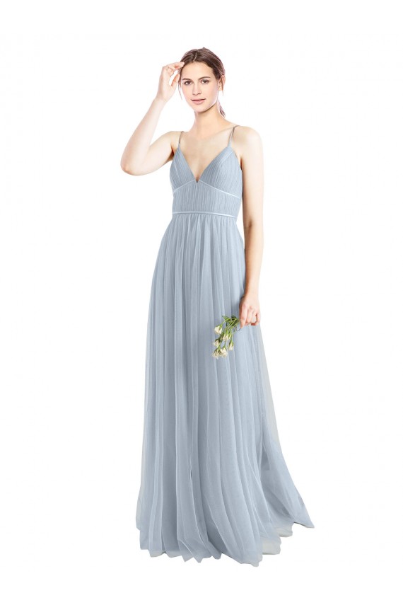Tulle Spaghetti Straps Sleeveless Open Back Long Evening Dress / Bridesmaid Dress Essex